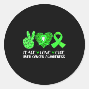Sticker Rond Peace Love Cure Liver Cancer Sensibilisation Green