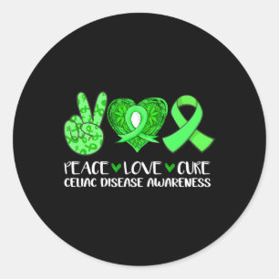 Sticker Rond Peace Love Cure Maladie coeliaque Sensibilisation 