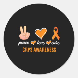 Sticker Rond Peace Love Cure Orange Ribbon Rsd Crps Sensibilisa