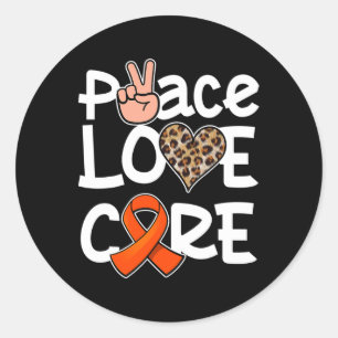 Sticker Rond Peace Love Cure Orange Ribbon Sensibilisation à la