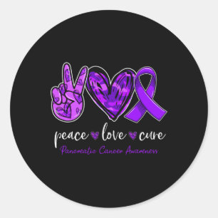 Sticker Rond Peace love cure Pancreatic Cancer Awareness mois
