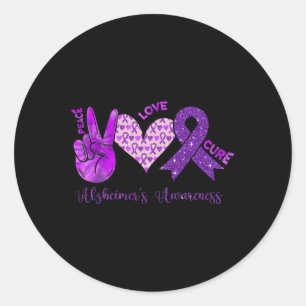 Sticker Rond Peace Love Cure Purple Ribbon Alzheimer Lauréats d