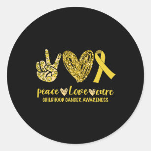 Sticker Rond Peace Love Cure Ribbon Sensibilisation au cancer c