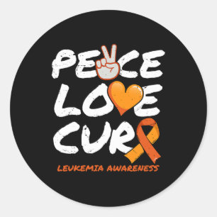 Sticker Rond Peace Love Cure - Sensibilisation à la leucémie