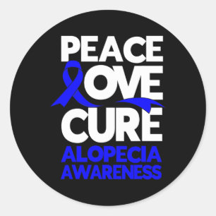 Sticker Rond Peace Love Cure Support Alopecia Awareness Ruban