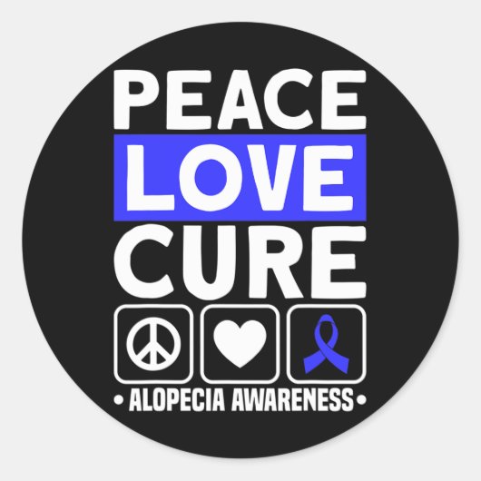 Sticker Rond Peace Love Cure Support Alopecia Awareness Ruban (Devant)