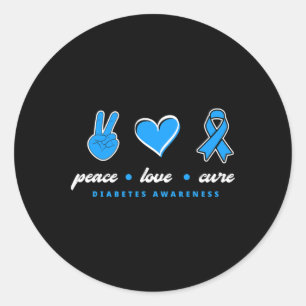 Sticker Rond Peace Love Cure T1d Guerrier Type One Diabetes Awa