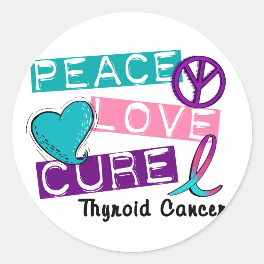 Sticker Rond PEACE LOVE CURE Thyroid Cancer Chemises & Cadeaux (Devant)