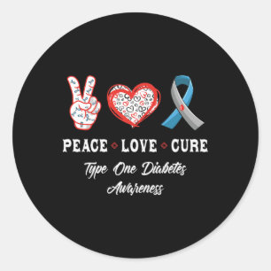 Sticker Rond Peace Love cure Type 1 Sensibilisation au diabète