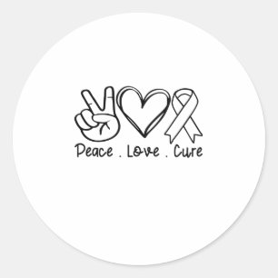 Sticker Rond Peace Love Cure White Ribbon