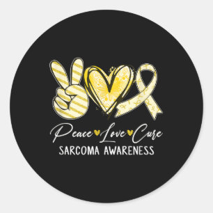 Sticker Rond Peace Love Cure Yellow Ribbon Sensibilisation au s