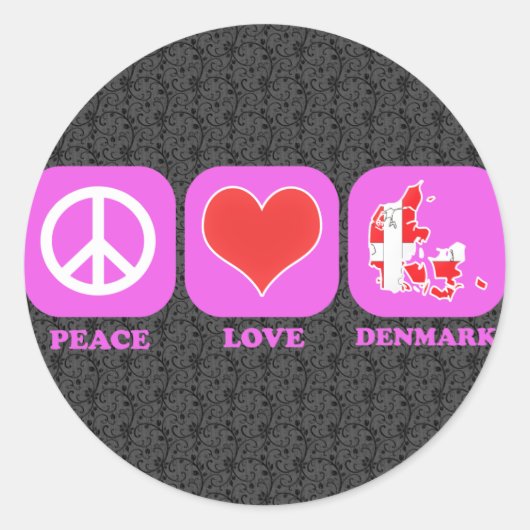 Sticker Rond Peace Love Danemark (Devant)
