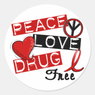 Sticker Rond Peace Love Drug Free