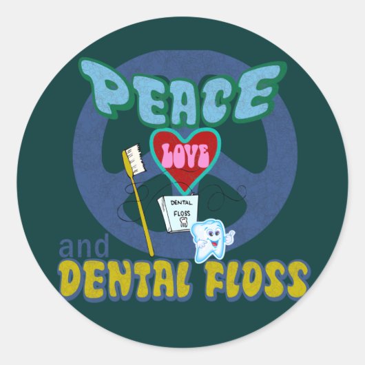 Sticker Rond Peace Love et Dental Floss (Devant)