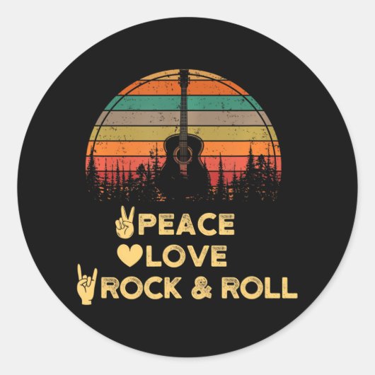 Sticker Rond Peace Love et Rock N Roll (Devant)
