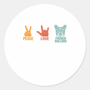 Sticker Rond Peace Love French Bulldog Amoureux de les chiens V