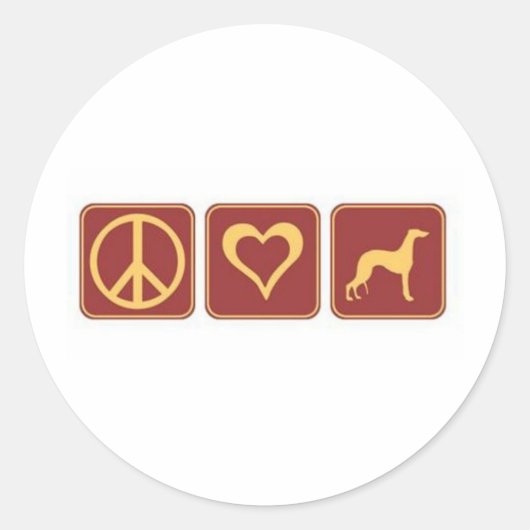 Sticker Rond Peace Love Greyhound (Devant)