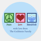 Sticker Rond Peace Love Hanoukka mignon cadeau personnalisé (Devant)