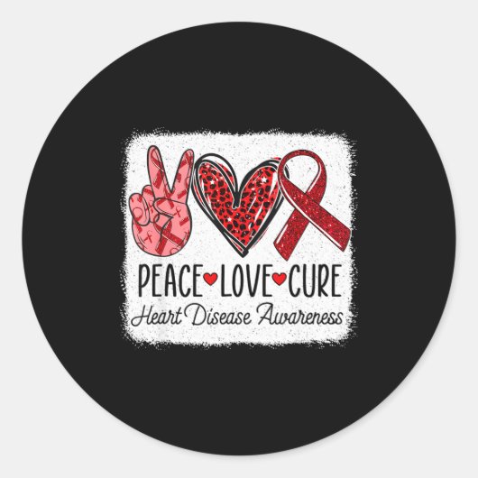 Sticker Rond Peace Love Heart Disease Awareness Chd Suprt Wear  (Devant)