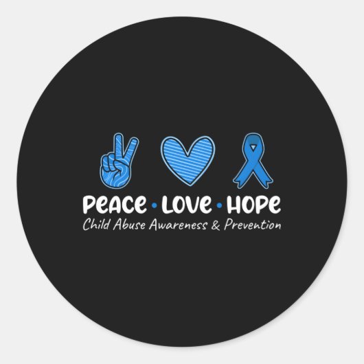 Sticker Rond Peace Love Hope Child Abuse Awareness Prevention B (Devant)