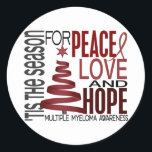 Sticker Rond Peace Love Hope Christmas Holiday Multiple Myeloma<br><div class="desc">C'est la saison de la paix, de l'amour, de l'espoir et de la sensibilisation au myélome multiple. Quel meilleur moment pour partager le message important de la conscience du myélome multiple que pendant la belle saison des fêtes de la paix, de l'amour et de l'espoir. Notre ruban fantaisiste sapin de...</div>