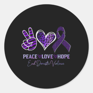 Sticker Rond Peace Love Hope Leopard End Violence domestique Aw
