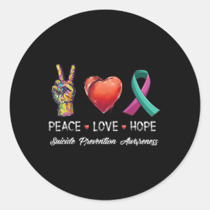 Sticker Rond Peace Love Hope Suicide Prevention Awareness Men W