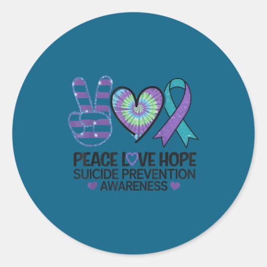 Sticker Rond Peace Love Hope Suicide Prevention Tie Dye Awarene (Devant)