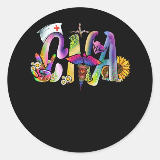 Sticker Rond Peace Love Infirmière certifiée AIIC Infirmière L (Devant)