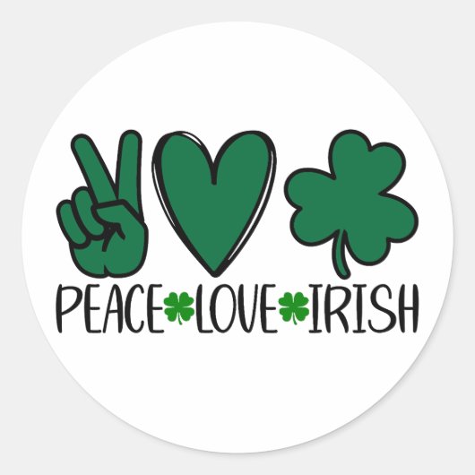 Sticker Rond Peace Love ☘️ irlandais 💚 (Devant)