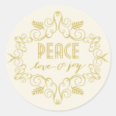Sticker Rond Peace Love Joy Festive Foliage Deco Frame Holiday (Devant)