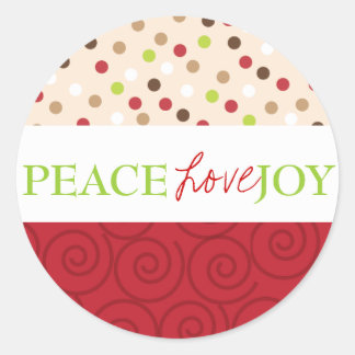 Sticker Rond Peace Love Joy Pois en rouge