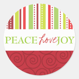 Sticker Rond Peace Love Joy Pois & Stripes en rouge