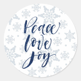 Sticker Rond Peace Love Joy Snowflake Noël Carte Holiday