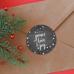 Sticker Rond Peace Love Joy Star Noël Holiday