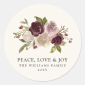 Sticker Rond Peace Love Joy Winter Bouquet (Devant)