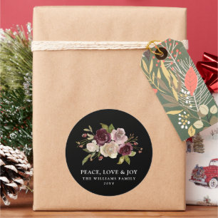 Sticker Rond Peace Love Joy Winter Bouquet