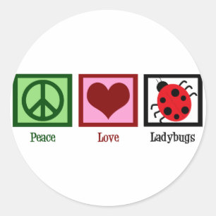 Sticker Rond Peace Love Ladybugs