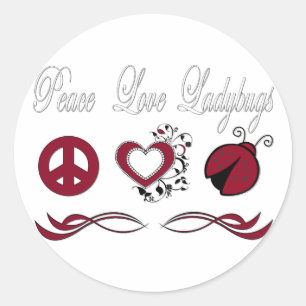 Sticker Rond Peace Love Ladybugs