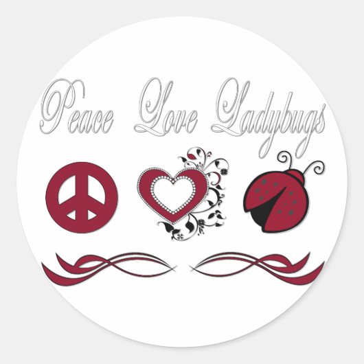Sticker Rond Peace Love Ladybugs (Devant)