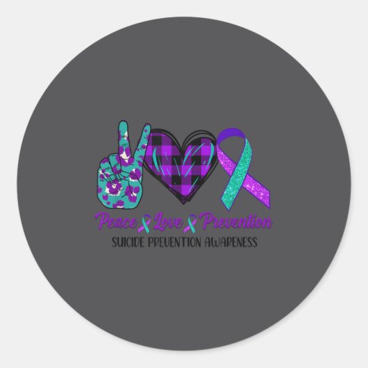 Sticker Rond Peace Love Life Suicide Awareness Womens Semi Colo (Devant)