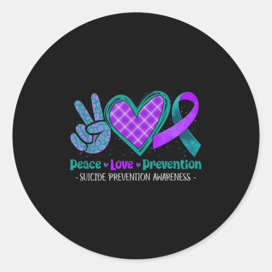 Sticker Rond Peace Love Life Suicide Prevention Awareness Purpl (Devant)