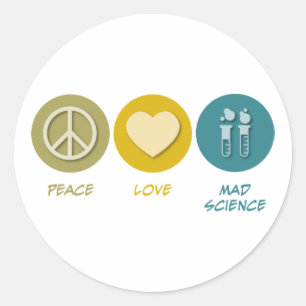Sticker Rond Peace Love Mad Science