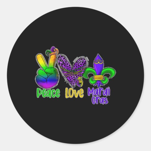 Sticker Rond Peace Love Mardi Gras (Devant)
