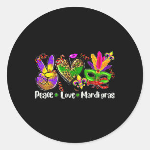 Sticker Rond Peace Love Mardi Gras 1