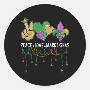 Sticker Rond Peace Love Mardi Gras 2024 Carnaval de La Nouvelle