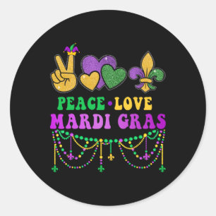 Sticker Rond Peace Love Mardi Gras Avec Perles Et Fleur De Lis