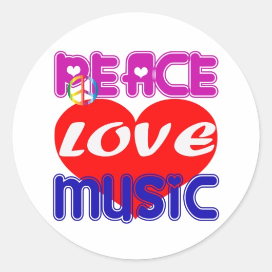 Sticker Rond Peace Love Music (Devant)