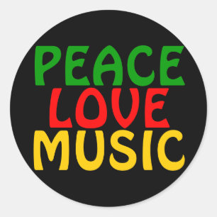 Sticker Rond Peace Love Musique Green Red Gold