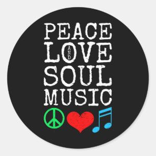 Sticker Rond Peace Love Musique Soul Musicien les années 70 Vin